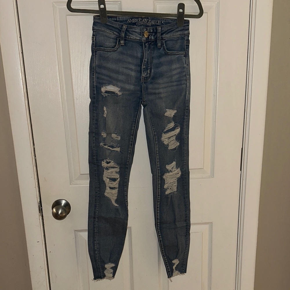 American Eagle Outfitters Ripped Blue Skinny Jeans